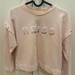 REISS Pale Pink Sequin Logo Crewneck Sweater girls